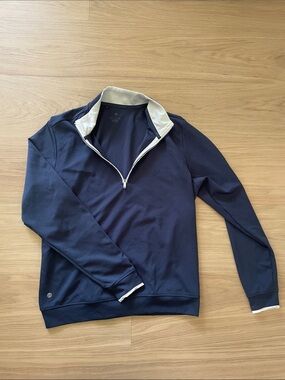 adidas Navy Quarter-Zip Pullover with White Trim